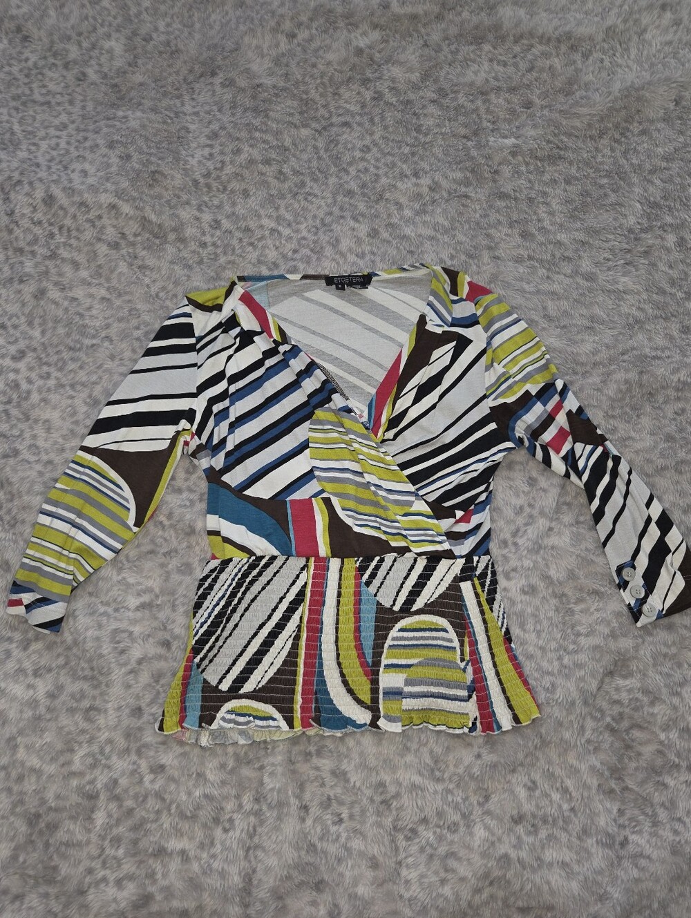 ETCETERA Bold Geometric Abstract Print Smocked Wrap Top Size S